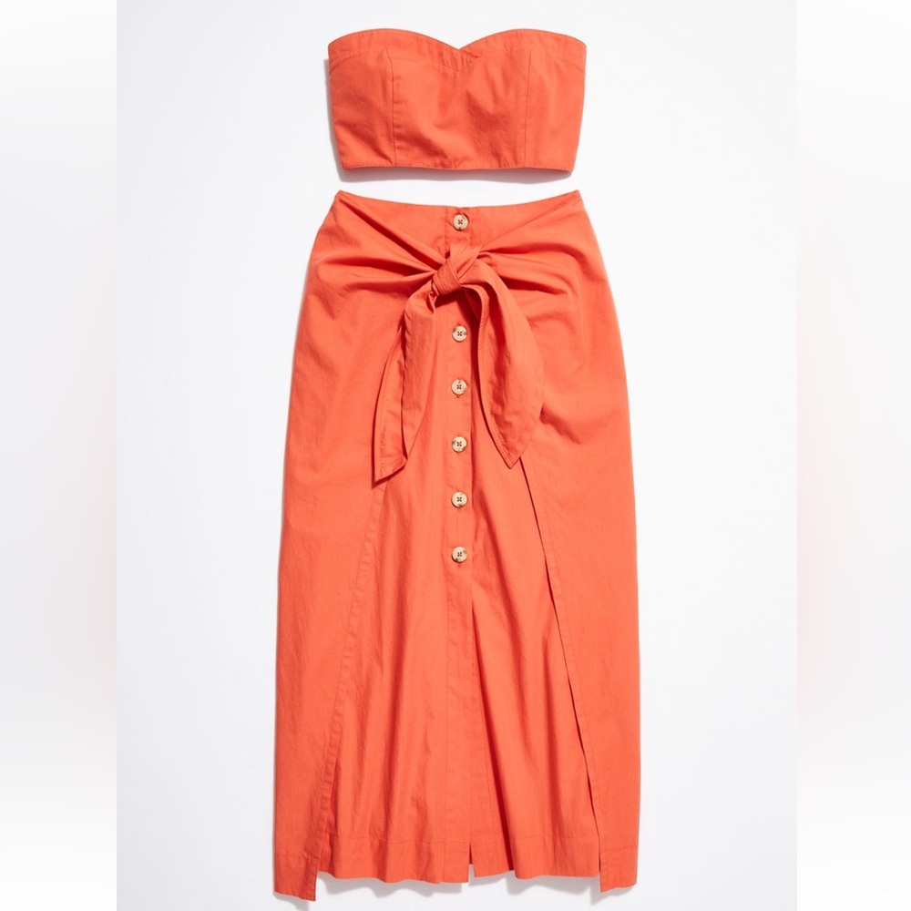 Free People Sunny Sun Set Tube Top Midi Wrap Skirt Orange New